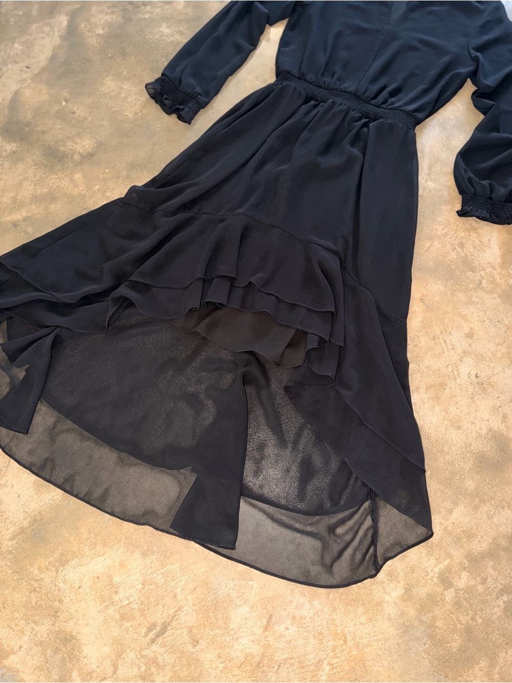 1.STATE Black High Low Ruffle Midi Maxi Dress Smocked Waist Long Sleeve S - Picture 4 of 9